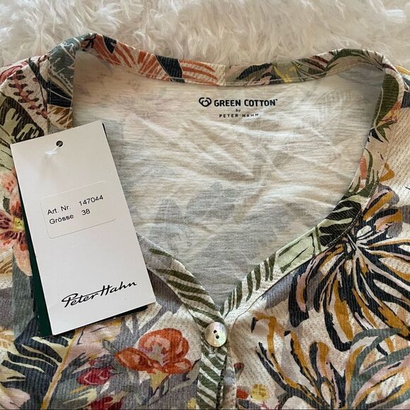 Green Cotton by Peter Hahn Cream Floral Short Sleeve Midi Dress; SZ NL 38; BNWT - Picture 8 of 11